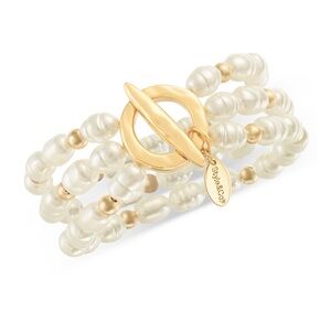 Style & Co. Gold-Tone Imitation Pearl Beaded Triple-Row Stretch Bracelet